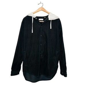 Pacsun Mens Textured Black Corduroy Button Front Hooded Shacket Jacket Medium M